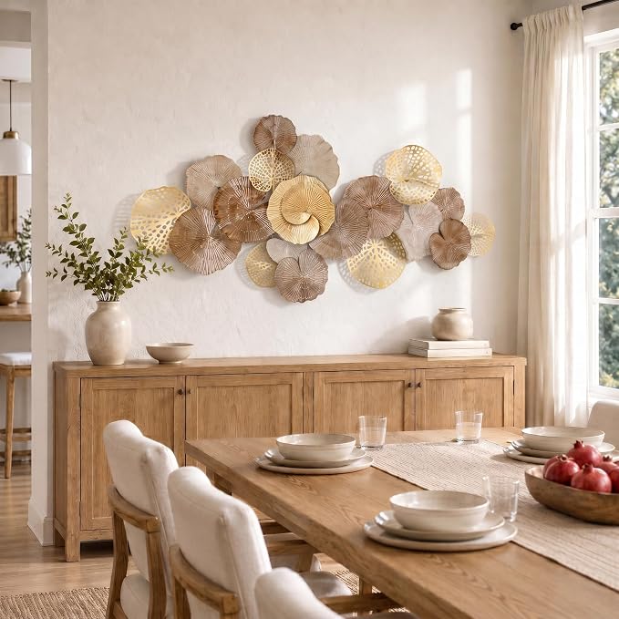 Axioglo 51" Large Wall Decor 3D Lotus Leaf Metal Wall Art for Living Room | 51" x 25" metal wall decor with layered metal texture, mounting hardware, two-way display