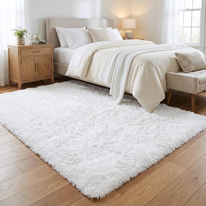 Soft Modern Indoor Shaggy Area Rug for Bedroom Livingroom Dorm Kids Room Home Decorative, Non-Slip Plush Fluffy Furry Fur Rugs Comfy Nursery Accent Floor Carpet 3x5 Feet, White