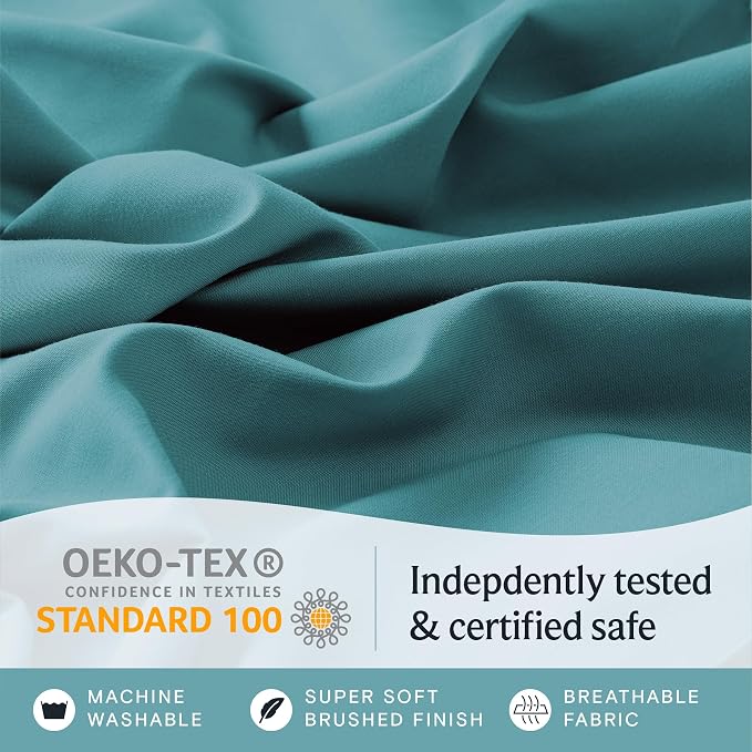 LuxClub 5 PC Split King Sheet Set, Breathable Luxury Bed Sheets, Deep Pockets 18" Eco Friendly Wrinkle Free Cooling Sheets Machine Washable Hotel Bedding Silky Soft - Teal Split King | LuxClub Silky Fitted Sheet & Pillowcase Sets, Breathable Hotel Luxu...