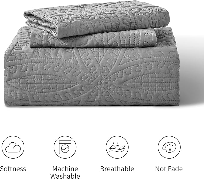 Love's cabin Quilts for Full Bed Grey Bedspreads Bedding Set - Summer Lightweight Bedspread Comforter - Coin Pattern Bedding Coverlet for All Season - 3 Pieces (1 Quilt, 2 Pillow Shams)