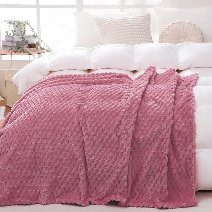 Dusty Pink Throw Blanket 50"×60" Gifts for Mom Fuzzy 3D Jacquard Decorative | Flannel Fleece Super Soft Plush Cozy Blanket for Couch Sofa Chair Lightweight