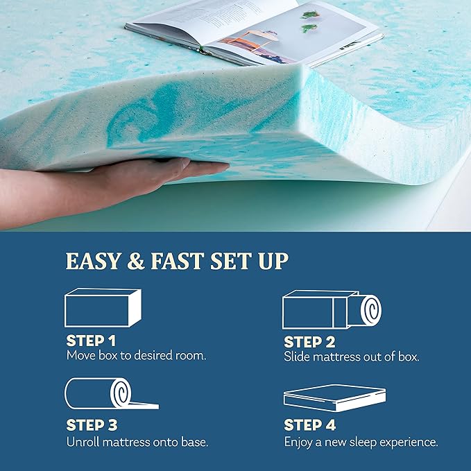 EGO 2 Inch Twin XL Mattress Topper Gel Memory Foam for Pressure Relief | Cooling Gel Infused, Dorm Room Essentials Bed Topper in a Box, CertiPUR-US Certified, 80"Lx38"W