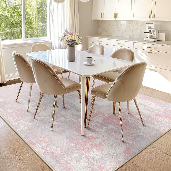 RELEANY Washable 8'x10' Abstract Area Rug for Living Room Gray Pink | Carpet for Bedroom, Kitchen, Office, Hallway and Entryway, Printed Pattern, Non‑Slip, Soft, Stain‑Resistant, Easy to Clean