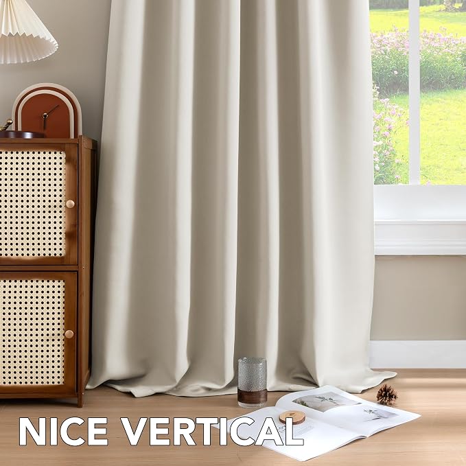 H.VERSAILTEX Back Tab Curtains 90 Inch Long for Living Room, Rod Pocket Room Darkening Thermal Insulated Blackout Curtains, 52 x 90 Inch, Ivory, 2 Panels