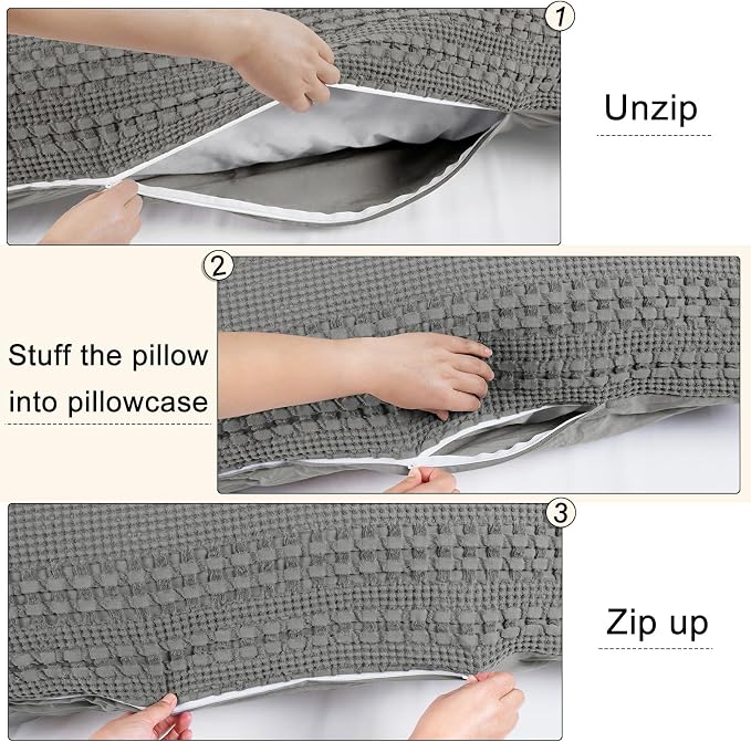 PHF 100% Cotton Waffle Body Pillowcase with Zipper, 1 Pack 20" x 54" Soft Skin-Friendly Pillow Sham, No Filling, Aesthetic Woven and Breathable Waffle Weave Body Pillow Cover for Bed, Dark Grey