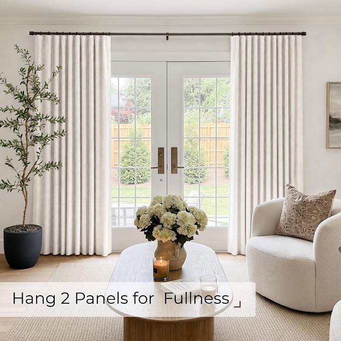 INOVADAY Linen Textured 100% Blackout Sliding Door Curtains 102x90 Beige | 1 Panel, Extra Wide Sliding Glass Door Curtains for Patio, Blackout Curtains for Bedroom, Thermal Insulated
