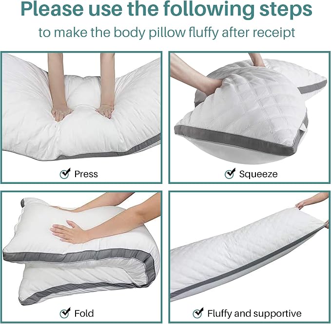Oubonun Full Body Pillow for Side Sleeper, Adjustable Firm Long Bed Pillow | Extra Fill Plush Support - Large Quilted Loft Insert for Pregnancy Contour, Breathable Sweat-Absorbing Skin-Friendly Cushion