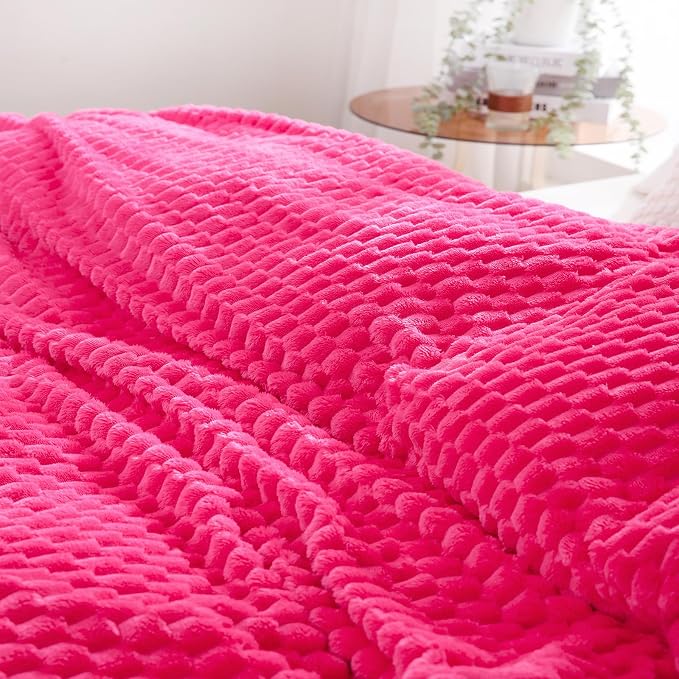 Puncuntex Hot Pink Throw Blanket 50"×60" Gifts for Mom Fuzzy 3D Jacquard (Pack of 2)