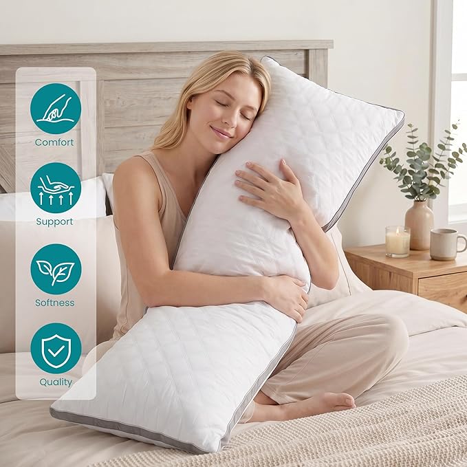 Oubonun Full Body Pillow for Side Sleeper, Adjustable Firm Long Bed Pillow | Extra Fill Plush Support - Large Quilted Loft Insert for Pregnancy Contour, Breathable Sweat-Absorbing Skin-Friendly Cushion