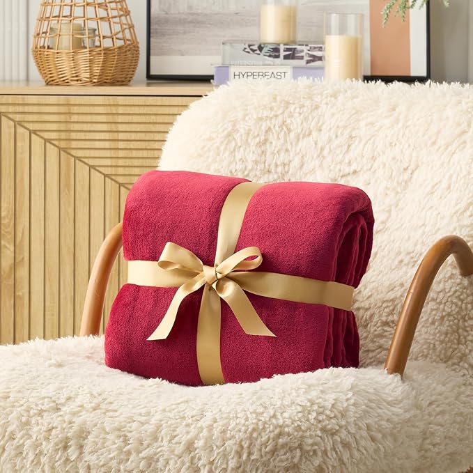 Hansleep Queen Red Fleece Blanket, Soft Flannel Bed Blanket | Fuzzy Cozy Blanket 90x90 Inches, Multi-use for Bed, Sofa, Couch, Travel, Camping, All Season Warm Lightweight Cover