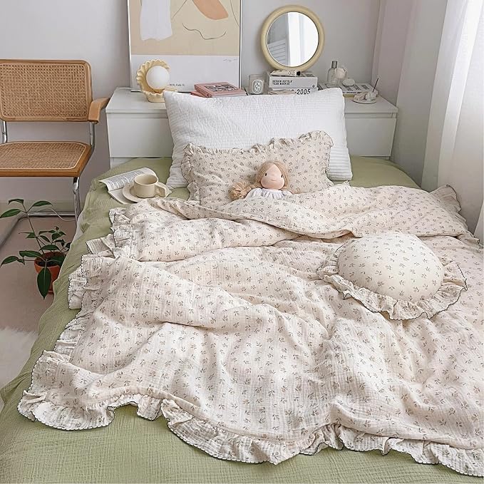 Girls Toddler Duvet Cover 47 x 59 Inch, Soft Muslin Cotton Crib Duvet Covers for Summer Quilt Cover Toddler Baby Bedding Gift, Sprout Print (No Pillow Shams)