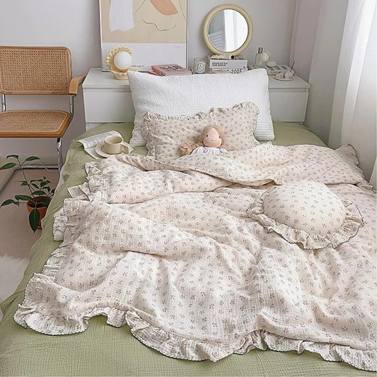 Girls Toddler Duvet Cover 47 x 59 Inch, Soft Muslin Cotton Crib Duvet Covers for Summer Quilt Cover Toddler Baby Bedding Gift, Sprout Print (No Pillow Shams)