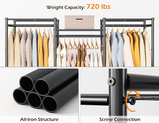 HOMIDEC Wardrobe Closet, 4 Hanging Spaces Portable Clothes Rack | Free Standing Closet Organizer and Storage System with Hanging Rods,Clothing Rack Suitable for Cloakroom,Bedroom,etc.Black