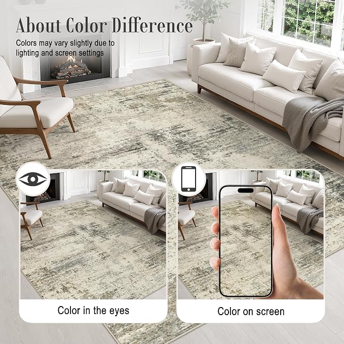 6x9 Area Rug Living Room: Modern Washable Soft Carpet Ash Brown | For Bedroom Dining Room Farmhouse Nursery Hallway Office,Modern Abstract,Machine washable,Non-Slip,Stain Resistant,Indoor