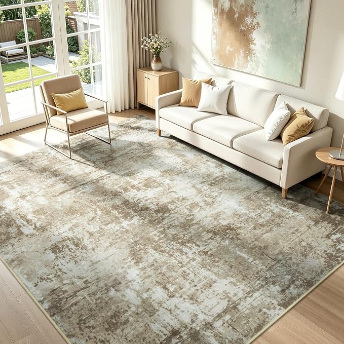 Rugflix 8x10 Area Rugs for Living Room, Washable Brown Large Rug | Machine Washable; Stain-Resistant; Low Pile; Non-Slip; Modern Abstract; Carpet for Bedroom Dining Office Nursery Home