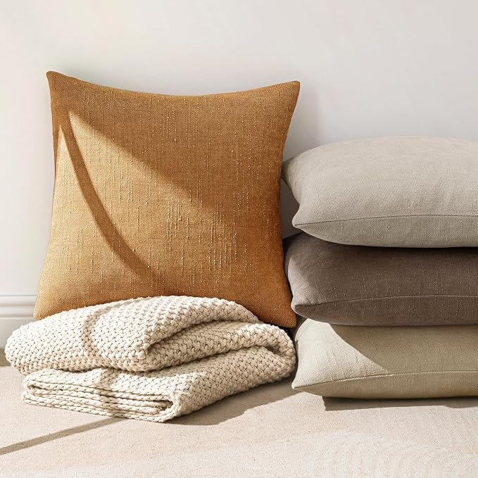 MIULEE Textured Chenille Throw Pillow Covers 22x22 Inch Golden Brown | Pack of 2 Decorative Soft Throw Pillows, Solid Textured Cushion Covers, Modern Home Decor for Couch Sofa Bedroom Living Room