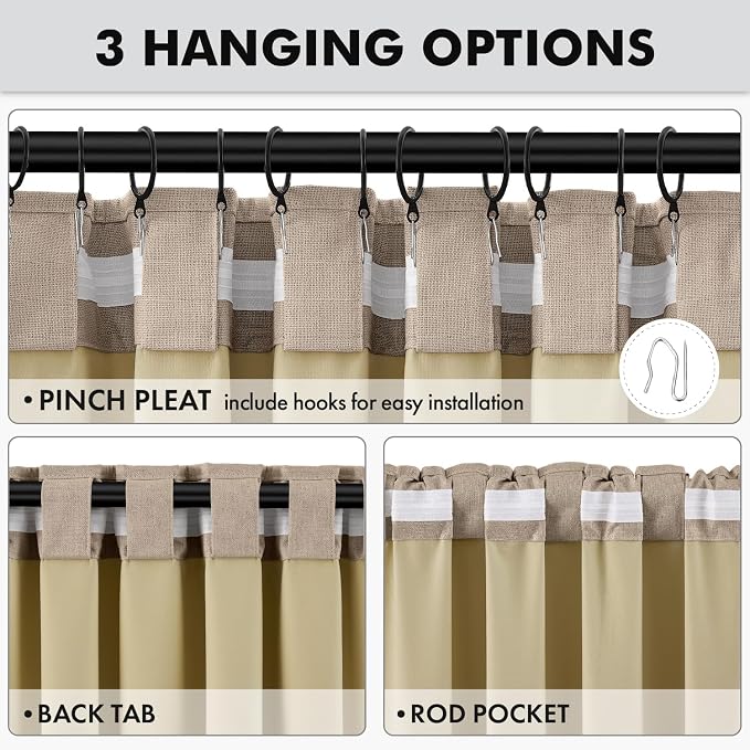 MIULEE 100% Blackout Linen Curtains 42 x 72 Inch Copper Brown 2 Panels | Thermal Insulated, Room Darkening Drapes for Bedroom Living Room, Back Tab Rod Pocket Pinch Pleated, Solid Luxury Decor