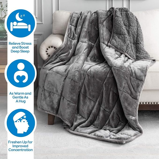 Cottonblue Weighted Blanket 15 lbs Queen Size for Adults 60x80 inches Soft | Cozy Flannel Weighted Throw Blankets for Calming Sleeping Relaxing, Warm Fuzzy Bed Sofa Heavy Blanket Machine Washable,Grey