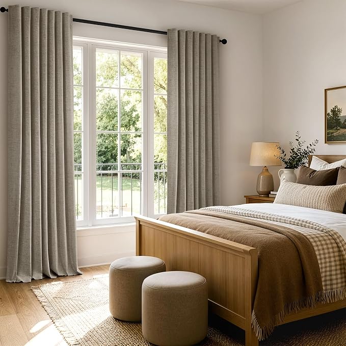MIULEE 100% Blackout Linen Curtains 42 x 96 Inch Faux Linen 2 Panels | Thermal Insulated, Room Darkening Drapes for Bedroom Living Room, Back Tab Rod Pocket Pinch Pleated, Solid Luxury Decor