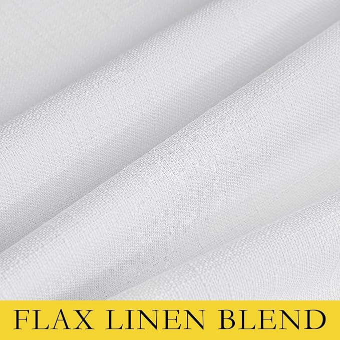 NICETOWN 100% Absolutely Blackout Linen Curtains with Thermal Insulated White Liner, White, 34 inches Wide, 70 inches Length Energy Saving Curtains for Living Room 2 Panels Set, Vertical Blinds
