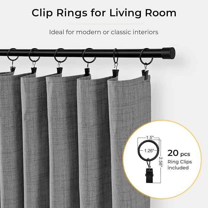 INOVADAY 100% Blackout Curtains for Bedroom Black Out Curtains 80 Inch Long | Dark Grey Curtains for Living Room 2 Panels, Clip Rings Linen Look Blackout Drapes, Thermal Insulated Room Darkening,W50xL80