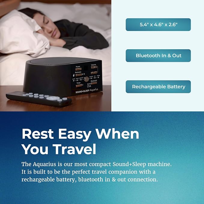 Adaptive Sound Technologies Sound + Sleep Aquarius, Bluetooth, Black | White Noise Machine for Focus Support with a Convenient Sleep Timer, Built-in Headphone Jack, and Precision Volume Settings