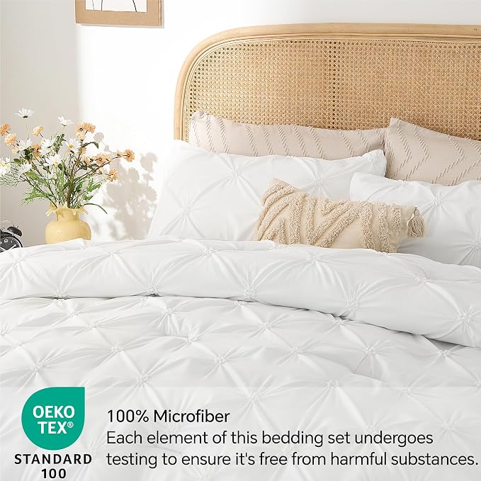 BEDELITE Twin Comforter Set White,Lightweight & Soft Comforter | Pintuck Boho Bedding, Warm & Cute Bed Set for All Season,With 1 Pillowcase