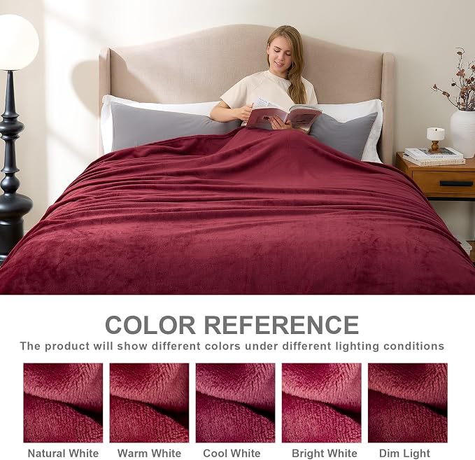 Hansleep Twin Burgundy Red Fleece Blanket, Soft Flannel Bed Blanket | Fuzzy Cozy Blanket 60x80 Inches, Multi-use for Bed, Sofa, Couch, Travel, Camping, All Season Warm Lightweight Cover