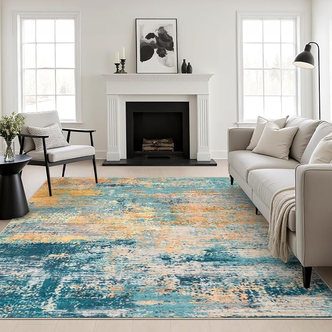 Area Rug Living Room: 6x6 Modern Washable Soft Carpet Rosy Haze | For Bedroom Dining Room Farmhouse Nursery Hallway Office,Modern Abstract,Machine washable,Non-Slip,Stain Resistant,Indoor