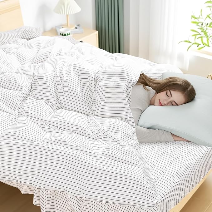 NEXHOME PRO Striped Duvet Cover Super King,100% Washed Cotton Bedding Set,Textured Linen Feel,Breathable,Organic,3 Piece(Grey Stripes 108x98)