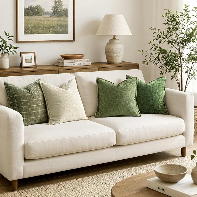 MIULEE Decorative Couch Throw Pillow Covers 22x22 Inch Sage Green 2 Pack | Farmhouse Pillow Covers with Stitched Edge, Soft Chenille Cushion Cases, for Sofa Bed Living Room Home Decor