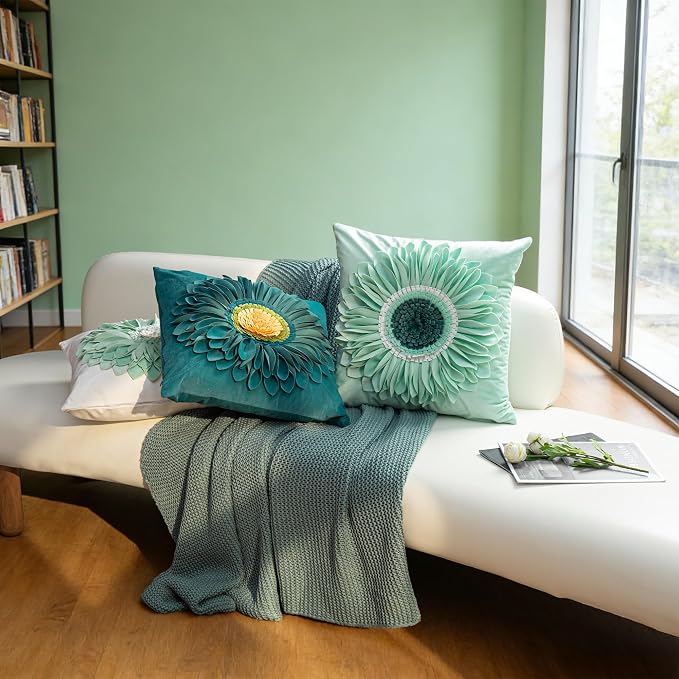 OiseauVoler Decorative 3D Flower Throw Pillow Cover for Couch 18 x 18 Inch