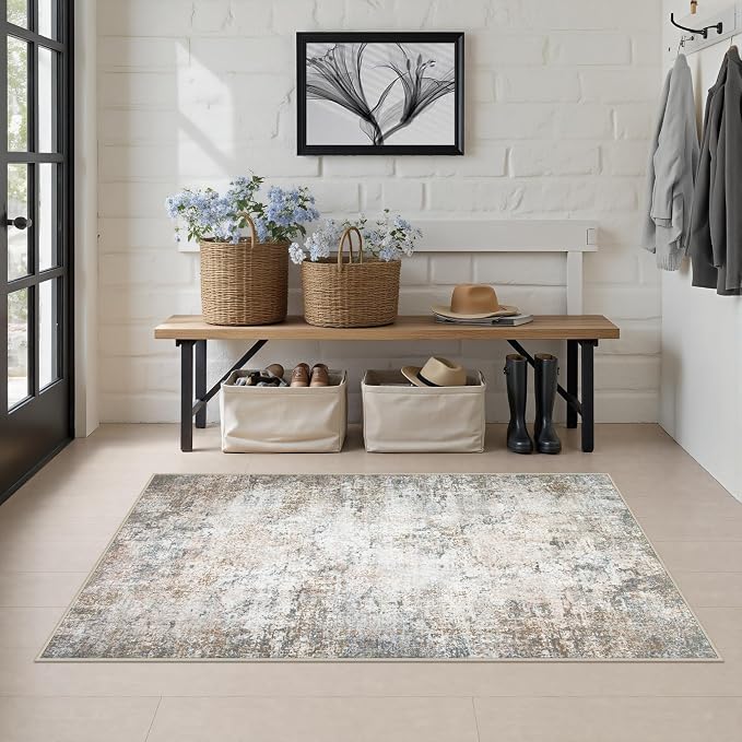 Area Rug Living Room: 3x5 Modern Washable Indoor Soft Carpet Brown | For Hallway, Bedroom, Kitchen, Laundry, Bathroom,Door Mat,Modern Abstract,Machine washable,Non-Slip,Stain Resistant,Indoor