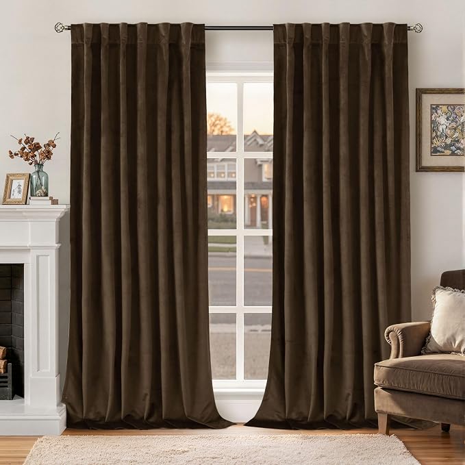 BGment Velvet Blackout Curtains 102 Inches Long for Living Room, Brown | Vintage, Elegant, Super Soft, Room Darkening, Thermal Insulated Bedroom Drapes, Back Tab Rod Pocket, 2 Panels, 52 x 102 Inch