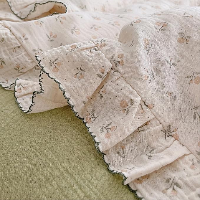 Girls Toddler Duvet Cover 47 x 59 Inch, Soft Muslin Cotton Crib Duvet Covers for Summer Quilt Cover Toddler Baby Bedding Gift, Sprout Print (No Pillow Shams)