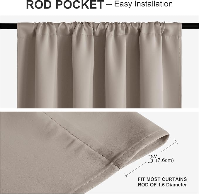 PONY DANCE Window Treatment Thermal Insulated Rod Pocket Blackout Curtains/Drapes for Bedroom(Light Taupe,Set of 2 Panels,42 by 54 Inch Length)
