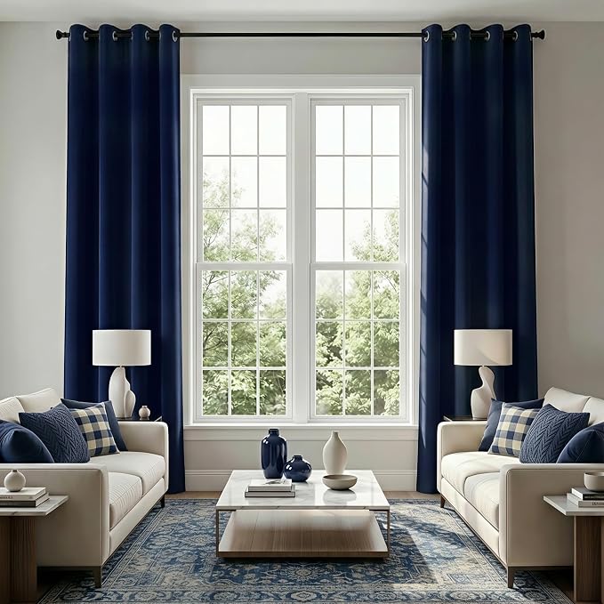 KOUFALL Extra Long 120 Inch 10 FT Curtains 10FT Foot Blackout with Grommets Thermal Insulated Black Out XL Curtains for Living Room 2 Panels Set, Navy Blue