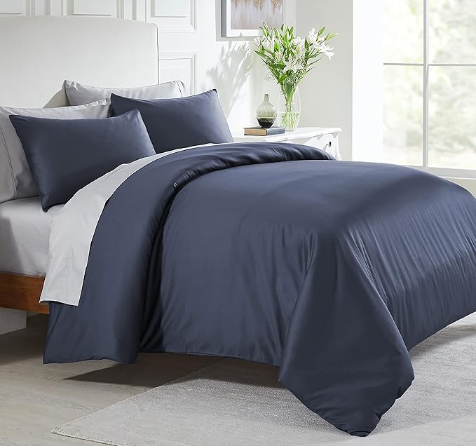 California Design Den Oversized King Duvet Cover, Indigo Dusty Blue | Duvet Cover Only, Comforter Not Included, Backed by Good Housekeeping Seal, Button Closure & Corner Ties
