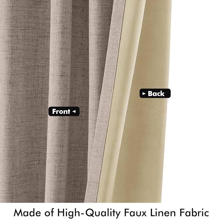 MIULEE 100% Blackout Linen Burlap Curtains for Bedroom 42 x 90 Inch 2 Panel | Thermal Insulated, Room Darkening Drapes for Living Room, Back Tab Rod Pocket Pinch Pleated, Taupe Brown Solid Luxury Decor