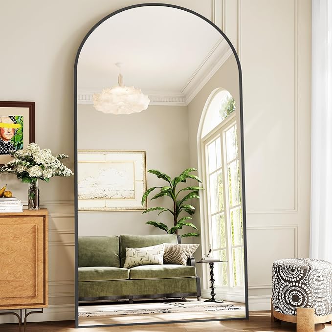 Oversized Full Body Mirror 41x81 inch Arched Full Length Mirror with Stand Aluminum Wall Mounted Hanging or Leaning Standing Mirrors, Black