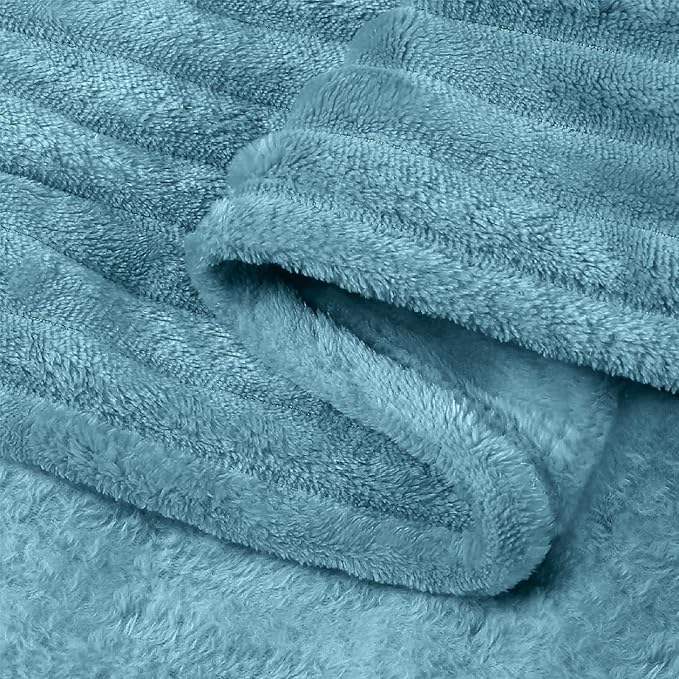 BEDELITE 3D Ribbed Washed Blue Fleece Twin Blanket for Couch, 60x80 Inch | Soft Warm Fluffy Throw Blanket for Bed Sofa College Dorm Room Decor, Luxury Cozy Plush Gifts for Women Girls, Lightweight