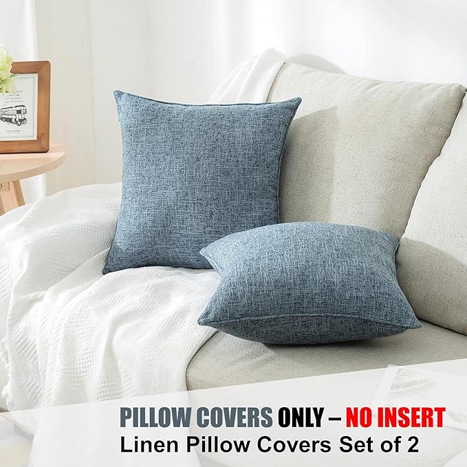 HPUK Throw Pillow Covers 18x18, Set of 2, Blue Solid Couch Pillow Covers | Polyester fabric, solid-color design, hidden zippers, machine washable, for sofas and beds, inserts not included