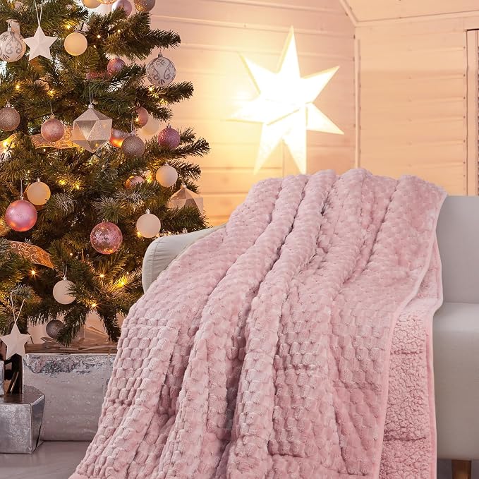 Drewin 20lbs Weighted Blanket Queen Size for Adults,Pink,60 x 80 inches | Stress Relief & Promotes Sleep,Cozy Heavy Throw Blankets,Soft Jacquard Sherpa with Glass Beads,Machine Washable