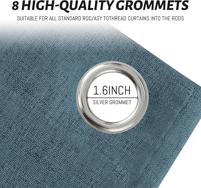 Yakamok Dusty Blue Linen Textured Curtains 84 Inches Long for Living Room | 100% Blackout Curtains,Room Darkening Curtains,Thermal Grommet Bedroom Curtain 2 Panels with Greyish White Liner,52W x 84L