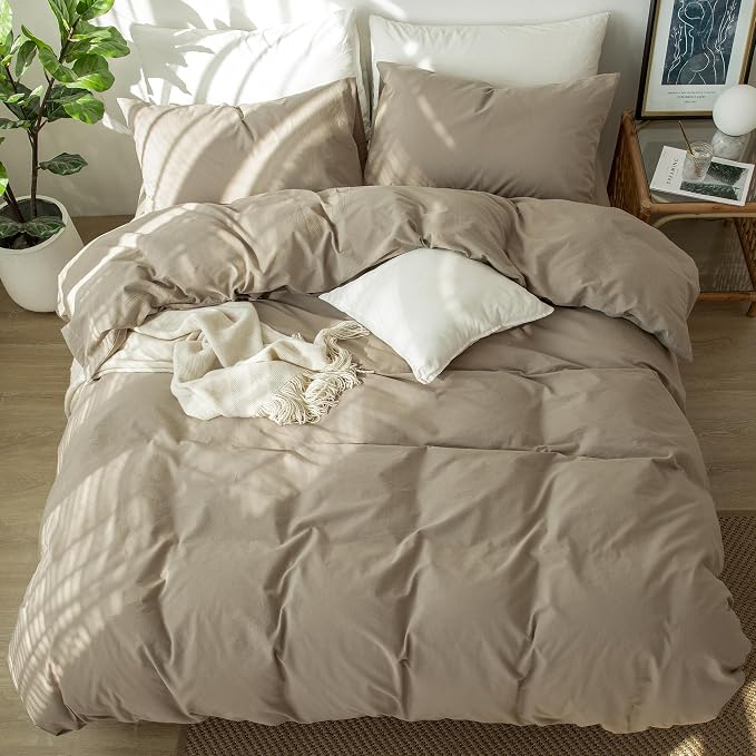 MooMee Duvet Cover Set 100% Washed Cotton Linen Like Oversized King | Relaxed Linen-like Texture. Soft, Breathable & Long-lasting Comfort. Lightweight. Hidden Zipper with 8 Interior Corner Ties