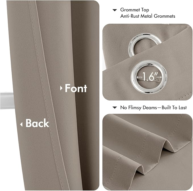 MIULEE Blackout Curtains for Bedroom 2 Panels 40 x 45 Inch Long Stone | Thermal Insulated, Living Room Darkening Grommet Drapes, Noise Reducing, Light Blocking Window Treatments