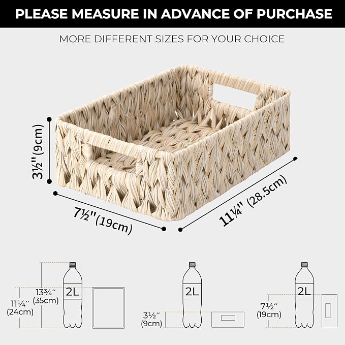 GRANNY SAYS Wicker Baskets for Organizing, Shallow Storage Bins, 2-Pack | Waterproof Wicker Baskets with Handles, Wicker Storage Baskets for Shelves, Woven Baskets for Storage,Living Room,Butter Milk