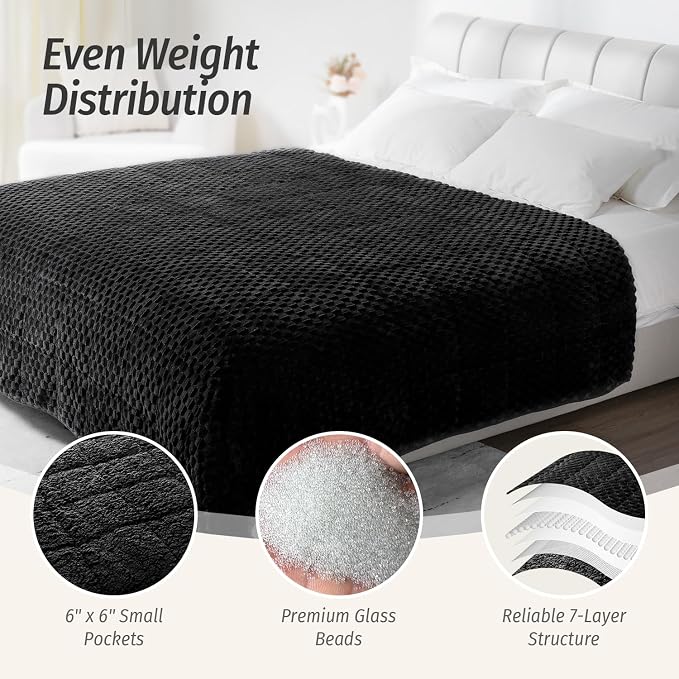 Fleece Weighted Blanket for Adults 60" x 80" 20lbs Fuzzy Blankets Black | Soft Queen Size Sherpa Weighted Blankets, 3D Imitation Turtle Shell Warm Jacquard Flannel Heavy Blanket for Couch and Bed