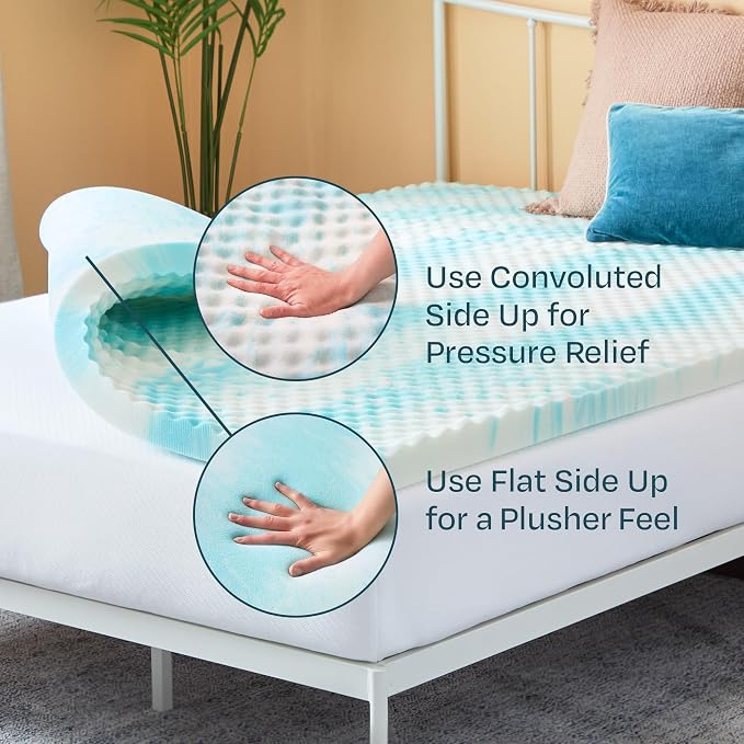 Linenspa 3 Inch Gel Memory Foam Mattress Topper – Egg Crate Style, Reversible for two feels – Promotes Airflow & Relieves Pressure Points – Twin