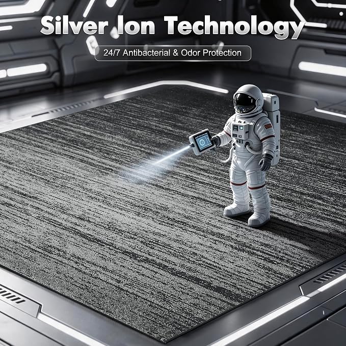 LIANLAM 2x3 Silver Infused Self-Cleaning Rug for Kitchen (2x3,Black) | NASA-inspired silver infused fabric washable rug,long-lasting surface freshness, low-pile minimalist versatile home decor